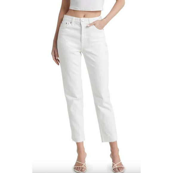 Topshop Denim - 2/$30 TOPSHOP Straight Leg Jeans Size W28 Cream Ivory Raw Hem Zip Fly